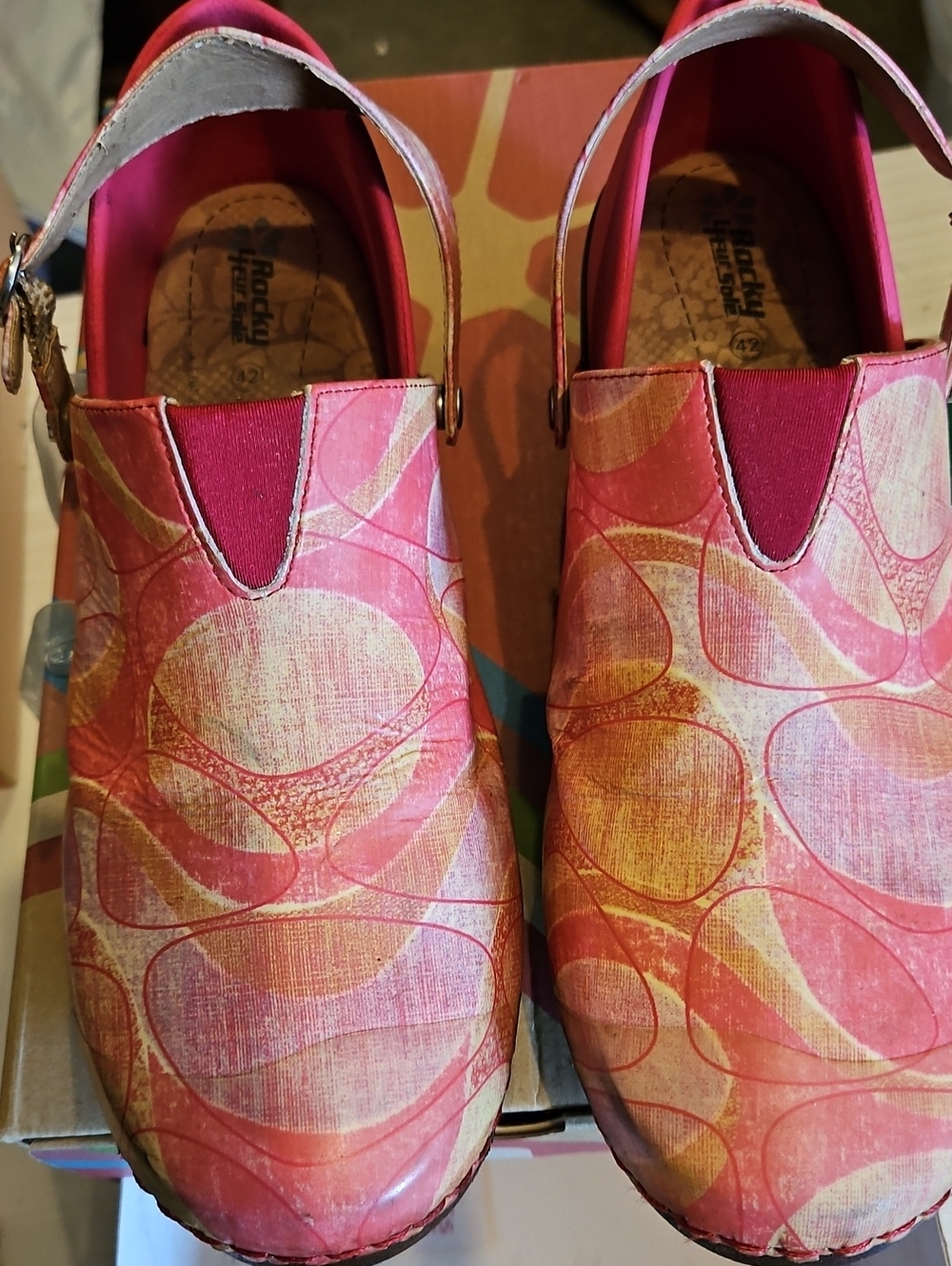 Rocky4eur Sole Women’s Pink & Gold Patterned Slip-On Clogs Womans 11